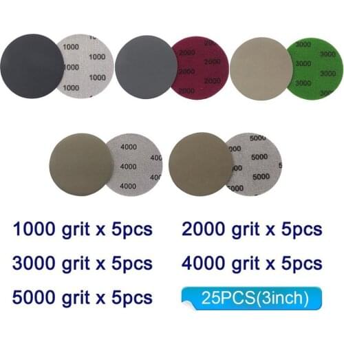 25pcs 3 Inch Hook And Loop Sandpaper 1000 2000 3000 4000 5000 Grit Sanding Discs 100% Brand New And High Quality