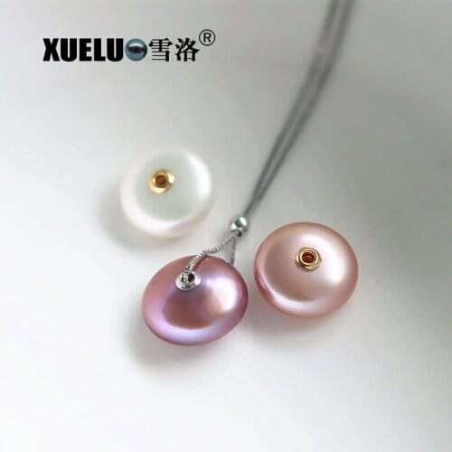 XUELUO 2019 latest 925 Sterling Silver Fashion Natural Coin Shape Fresh Water Pearl Pendant Necklace