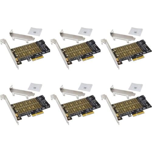 6PCS Add On Cards PCIE to M2 Adapter M.2 SATA SSD + NVME SSD M2 PCIE Adapter Riser SSD M2 to SATA PCI-E Card M Key + B Key Riser