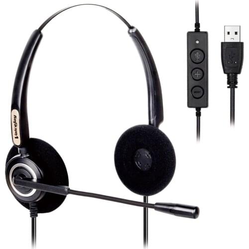 Call Center Noise Cancelling Corded Binaural Headset Headphone with Mic Microphone USB Plug For Computer Laptop and PC