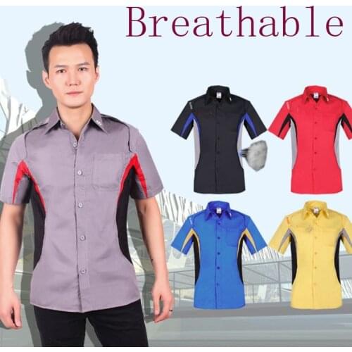 Summer Breathable short-sleeve shirt racing suit Auto 4s shop repair sales working shirt contrast color turn down collaruniform