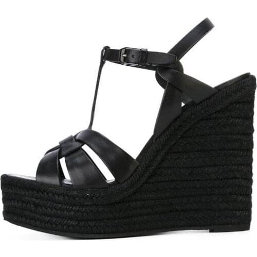 Newest Girls White Brown Black Pu Leather Ropes Wedge Sandals Woman Thick Sole Platform Casual Cuts Out Open Toe Sandals Shoes