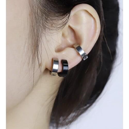 1 Pair Men Women Stainless Steel Non-Piercing Earring Clip on Ear Stud Cuff Earrings Men Black Punk Cool Jewelry Wholesale