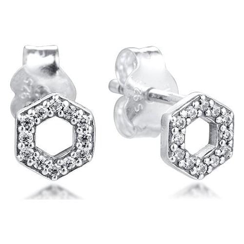 Sparkling Honeycomb Hexagon Earrings 925 Sterling Silver Jewelry For Woman Make up Fashion Female Earrings Party Jewelry