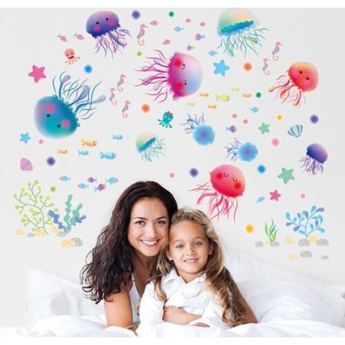[SHIJUEHEZI] Lovely Jellyfish Wall Stickers DIY Cartoon Animals Wall Decals for Kids Rooms Baby Bedroom Bathroom Decoration