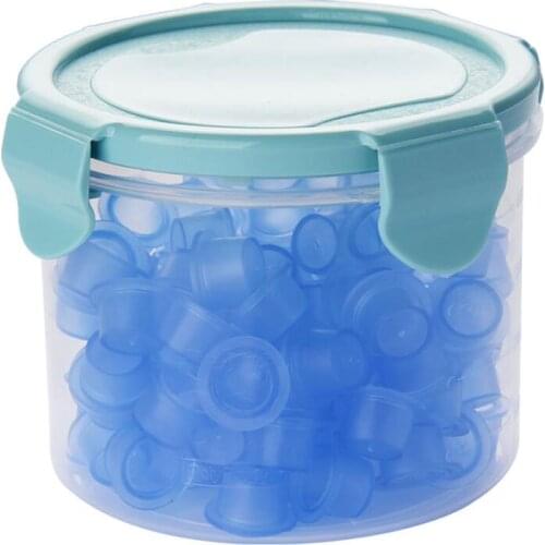 100pcs Silicone Blue Permanent Makeup Tattoo Ink Cups Pigment Caps Tattoos Color Cup with Storage Box