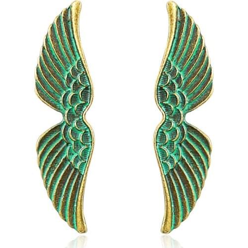 Creative Bronze Wing Studs Earrings Angel Wings Chic Engraving Earrings Glamour Birthday Gifts Women Girls Fashion Jewelry
