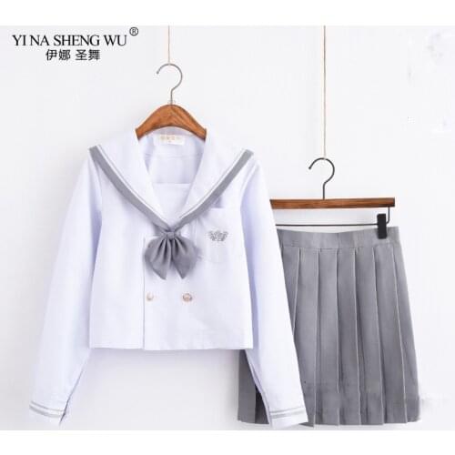 Freah White Gray JK Uniforms Janpanese High School Students Uniforms JK Sailor Pleated Skirt Set Girls Anime Cosplay Costumes