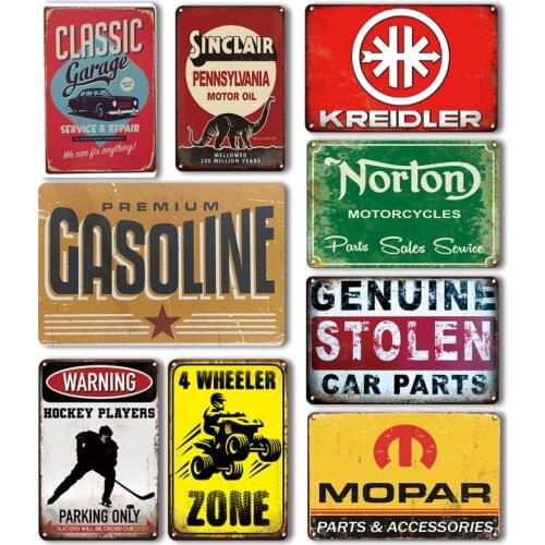Gasoline Car Metal Plate Sign Vintage Garage Door Decor Signs Retro Norton Motorcycles Metal Plaque Tin Sign Home Art Wall Decor