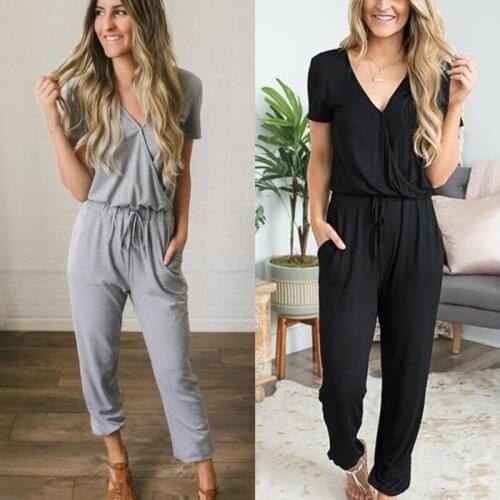 Woman Jumpsuits Solid Casual Elastic Waist Drawstring Pantsuit Bodysuit Overalls Jumpsuit and Bodysuit Women Suit Combinations