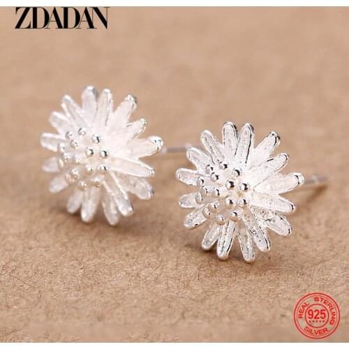 ZDADAN New Arrival 925 Sterling Silver Charm Small Daisy Flower Earrings For Women Fashion Engagement Jewelry Gift