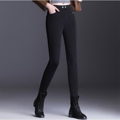 Women Winter High Waist Black Pencil Pants Thick Faux Fleece Lined Slim Stretch Warm Skinny Trousers Leggings Streetwear