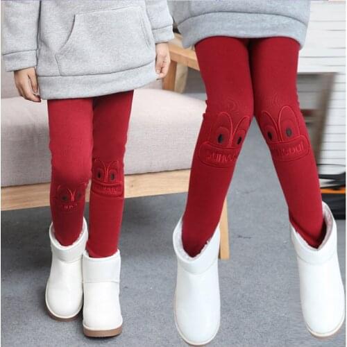 2020 winter girls pants slim waist leggings With velvet Embroidery tracksuits bloomers Kids Leisure cartoon childrens clothing