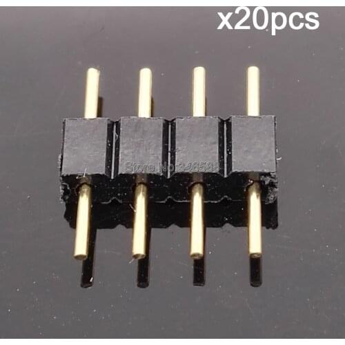 20pcs/lot 10mm 4-Pin 4Pins Male to Male Plug RGB Connector, 4 Pin Black Color Needle Insert for 3528 and 5050 RGB LED Strips