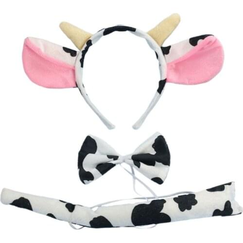 3 Pcs/set Cow Animal Headwear Set Kids Girls Boys Headbands Bow Tie Halloween Children Day Dress Up Decoration Headband Gifts