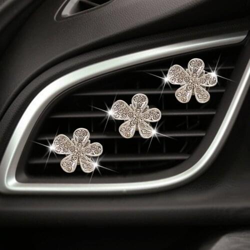 3 pcs New style diamond five petal flower car decoration clip car air conditioner outlet exquisite diamond crystal ornaments