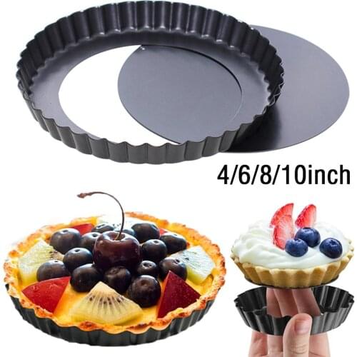 4/6/8/10 Inch Non-stick Tart Quiche Flan Pan Molds Removable Loose Bottom Fluted Heavy Duty Pizza Pan Bakeware Kitchen Tools