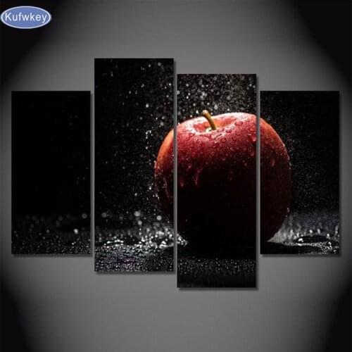 4 pcs/set,Needlework Diy Diamond Embroidery Apple Drops Fruits Diamond Painting Cross Stitch Full Square Diamond Mosaic Picture