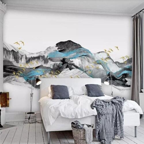 Abstract blue artistic landscape TV background wall professional production mural, wallpaper wholesale, custom poster photo wall