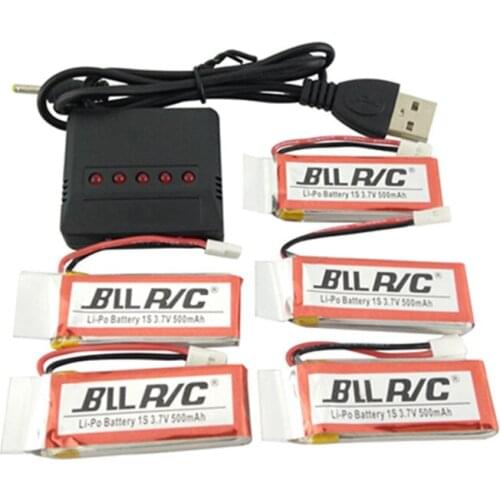 BLLRC Lipo 3.7V 500mAh Battery 5pcs and charger Hubsan h107 h107c H107P Udi U942A U816 JXD385 Helicopter spare part wholesale