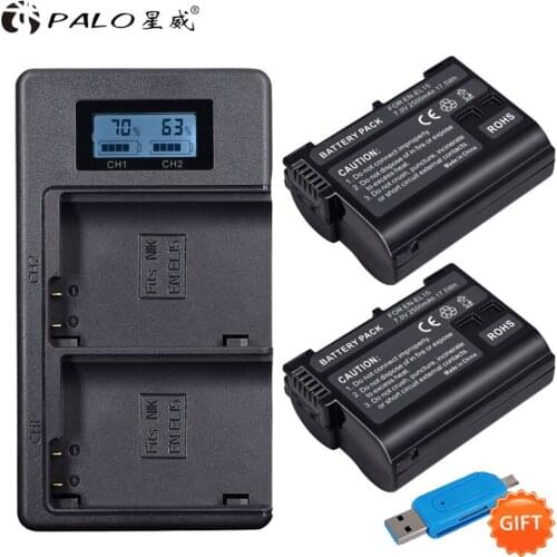 PALO 2pcs EN-EL15 ENEL15 EN EL15 Battery + LCD Dual USB Charger For Nikon DSLR D600 D610 D800 D800E D810 D7000 D7100 D7200 V1