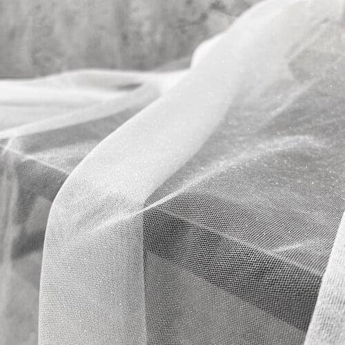 White Nylon bright glitter illusory color mesh fabric elastic small mesh clothing designer fabric DIY dress fabric
