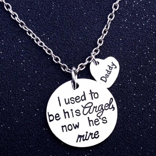 Bespmosp 24PC/Lot Wholesale Daddy Heart Pendant Necklace I Used To Be His Angel Now Hess My Love Family Fathers Day Gifts Dad