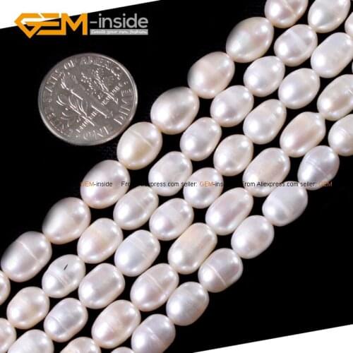 Gem-inside 6-7mm Natural Olivary Olives Pearl Beads Egg Cultured Pearl Beads For Jewelry Making Bracelet 15inch DIY Beads