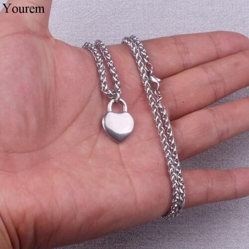 Yourem Stainless Steel Personality Padlock Heart Necklaces For Women Trendy Lock Necklace Men Jewlery di210