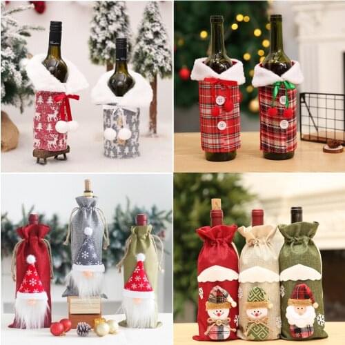 Merry Christmas Wine Bottle Cover Christmas Decorations for Home 2021 Xmas Navidad Noel Gifts Christmas Ornament New Year 2022