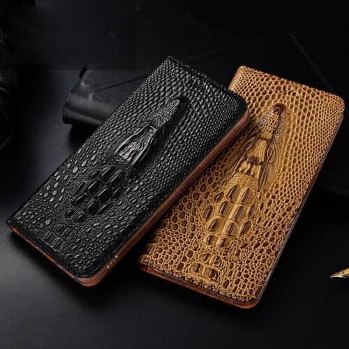 Crocodile Head Texture Genuine Leather Case For Samsung Galaxy M62 F62 A02 A02S A82 5G Luxury Magnetic Flip Cover Cases