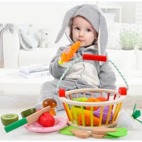 Children Wooden Pretend Toy Magnetic Vegetable Combination Cutting Toy Play House Toys Simulation Basket Vegetable Kids Gifts