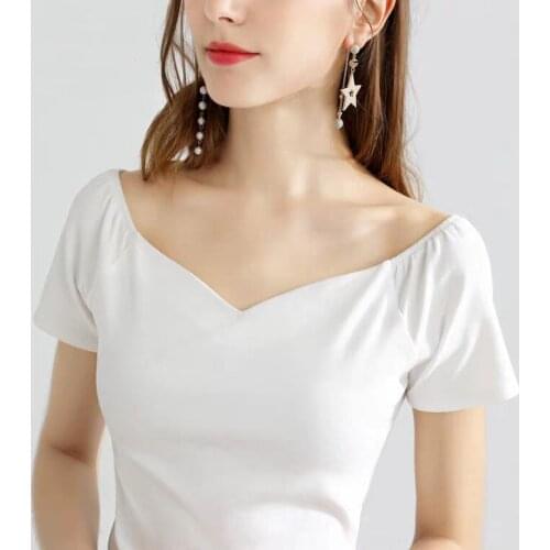 Women T shirts 2021 Summer Solid Basic V Neck Short Sleeve Tshirt Famale Tees Tops Ladies T Shirt Sexy Trending Female Shirts