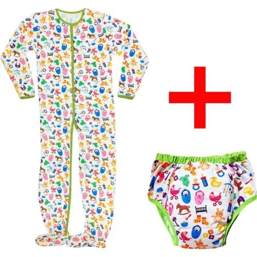 One Set For Adult Onesie Pajamas And Adult Training Pants DDLG Adult Baby Long Jumpsuit Snap Crotch Romper Sleepwear Bodysuit