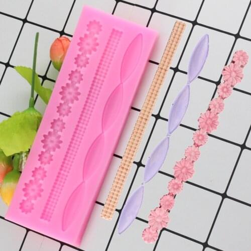 Lace Flower Bead Chain Silicone Fondant Mold Cake Decorating Tools Chocolate Mould Candy Resin Molds Polymer Clay Moulds