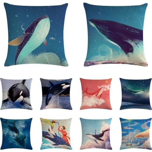 Sea Printed Linen Cushion Cover Marine Ocean Whale Home Decor Pillowcase Sofa Decoration Pillow Case ZY894