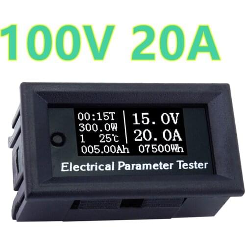 100v/20A 7in1 Multifunction Voltage current power Time temperature capacity voltmeter Ammeter electrical meter 40%off