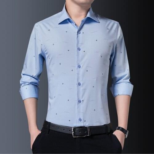 Men Business Formal Dress Shirts Long Sleeve Print Full Sleeve Shirts M-5XL