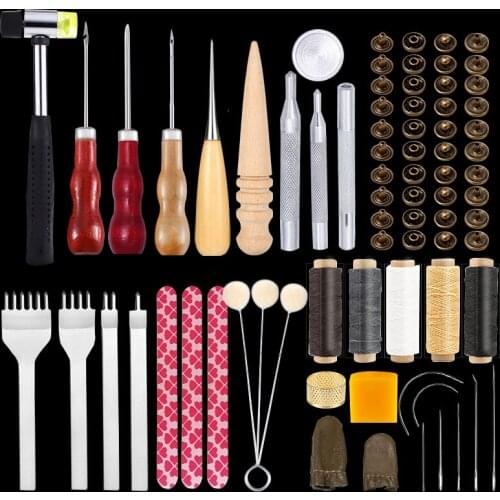 MIUSIE Leather Working Tool Kit Basic Leather Sewing Repair Waxed Thread Cord Prong Punch and Rivets Awl for Bag Belt Stitching