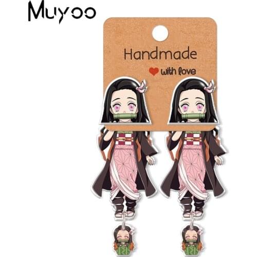 2021 New Kawaii Epoxy Acrylic Earrings Demon Slayer Kamado Nezuko Kawaii Girl in Bamboo Basket Epoxy Print Stud Earrings