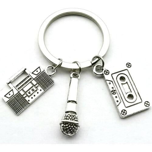 New Vintage Mini Recorder Tape Keychain Star Chaser Gift Microphone Model Cute Pendant Keychain Star Souvenir DIY Handmade