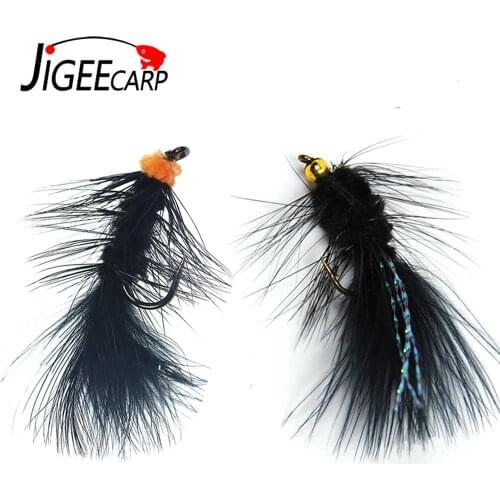 Jigeecarp 10pcs Black Woolly Bugger Streamer Flies Fly Fishing Lure Streamer Bead Golden Head Trout Carp Fishing Lures Bait