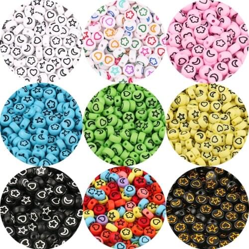 Mixed Colorful Acrylic Beads Pattern Round Flat Alphabet Cube Loose Spacer For Jewelry Making Handmade Diy Bracelet Necklace