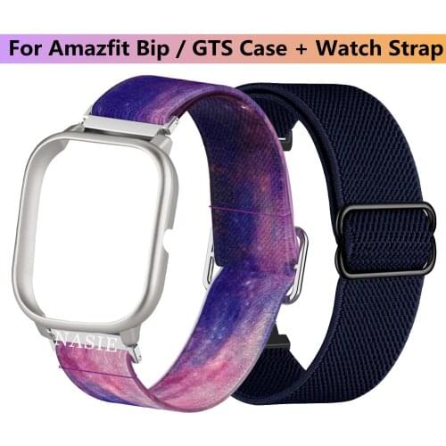 Correa Strap for Amazfit GTS Case + Watch Strap Adjustable Elastic Nylon Solo Loop Bracelet Amazfit GTS 2/2e/GTS2 Mini Bip