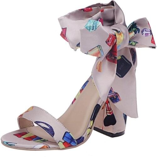 High heel womens shoes bow summer sandals bow sandals female floral catwalk banquet shoes