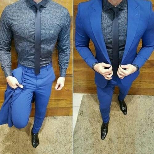 Custom Made Royal Blue Men Suits for Wedding 2019 Groom Tuxedos Slim Fit Bridegroom Wear 2piece Coat Trousers Terno Masculino
