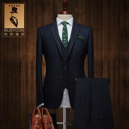 Dark blue wool wedding tuxedo suits for men 5xl mens floral blazer terno masculino slim fit (Jacket+Vest+Pants)