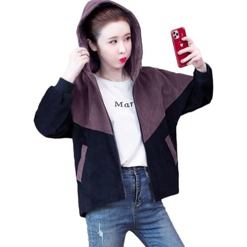 Spring Autumn Korean Hooded Trench Coat New Women Short Corduroy Jacket Plus Size Womens Clothing Outerwear Abrigo Mujer 4XL