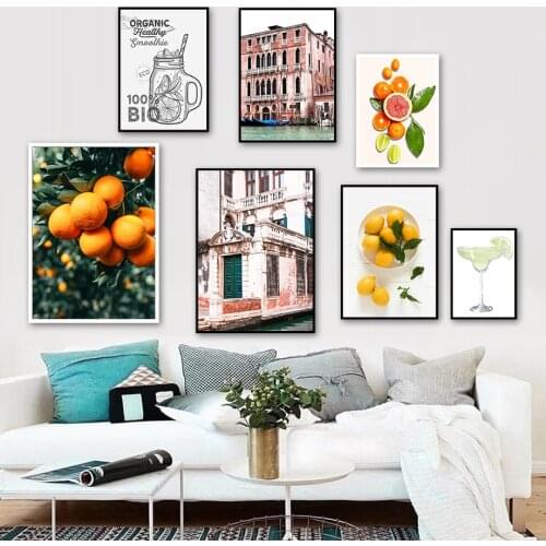 Venice Building Orange Lemon Cup Quotes Wall Art Canvas Painting Nordic Posters And Prints Wall Pictures For Living Room Decor