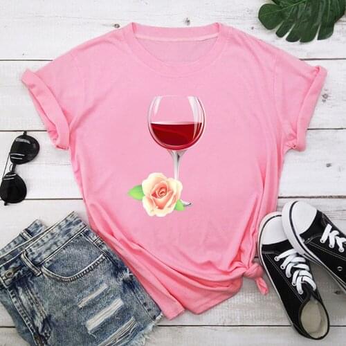 Red wine and roses Harajuku T Shirt Women Short Sleeve O Neck Loose Tshirt 2021 Summer Tee Tops Short Sleeve Female TX9132